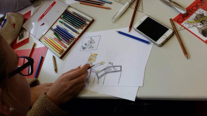 Mit der Spitze des Zeichenstiftes...